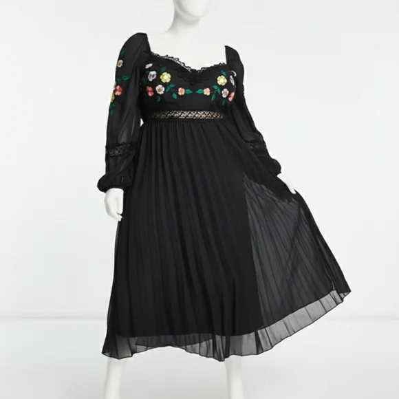 New With Tags ASOS Curve embroidered lace insert pleated midi dress - Picture 3 of 5